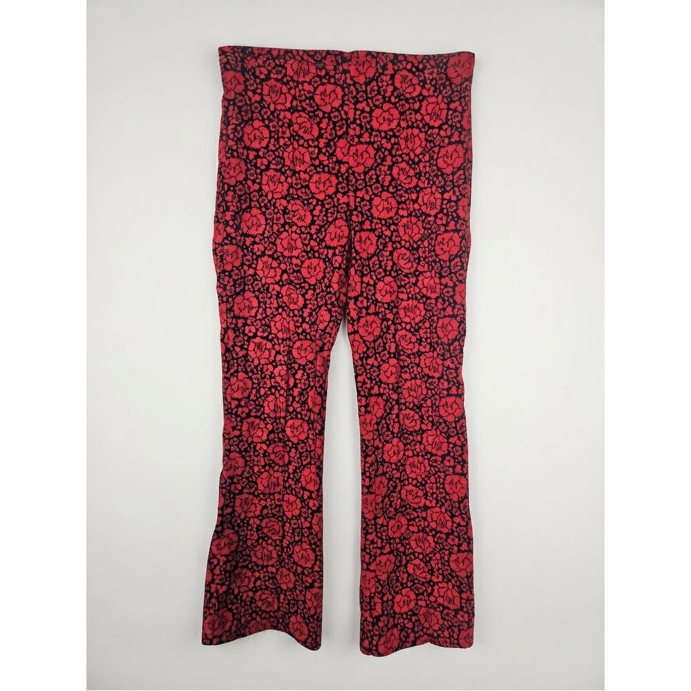 Maeve S The Margot Kick-flare Cropped Pants Red Black Rose Floral Preppy
